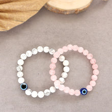 Natural Rose Quartz And White Howlite Evil Eye Beads Bracelet