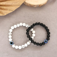 Natural Lava Stone And White Howlite Evil Eye Beads Bracelet