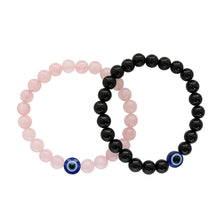 Natural Black Onyx Stone And Rose Quartz Evil Eye Beads Bracelet