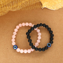 Natural Rose Quartz Stone And Lava Evil Eye Beads Bracelet