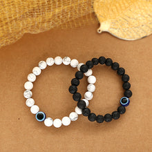 Natural Lava Stone And White Howlite Evil Eye Beads Bracelet