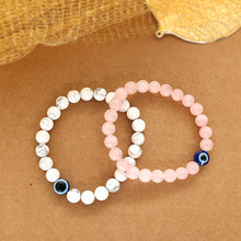 Natural Rose Quartz And White Howlite Evil Eye Beads Bracelet