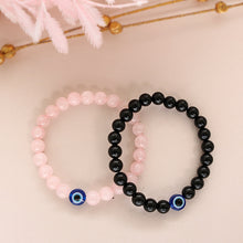 Natural Black Onyx Stone And Rose Quartz Evil Eye Beads Bracelet