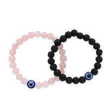 Natural Rose Quartz Stone And Lava Evil Eye Beads Bracelet