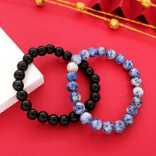 Natural Sodalite Stone & Black Onyx Bracelet 2pc Combo Set