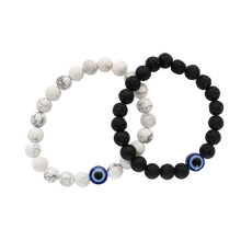 Natural Lava Stone And White Howlite Evil Eye Beads Bracelet