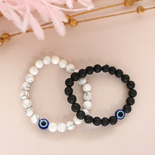 Natural Lava Stone And White Howlite Evil Eye Beads Bracelet