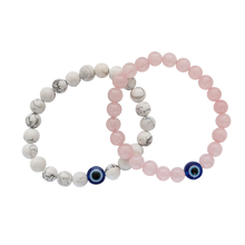 Natural Rose Quartz And White Howlite Evil Eye Beads Bracelet