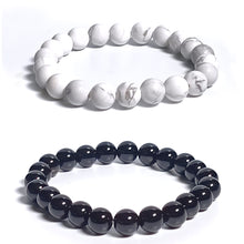 Natural Black Onyx & White Howlite Beads Bracelet 2pc Combo Set